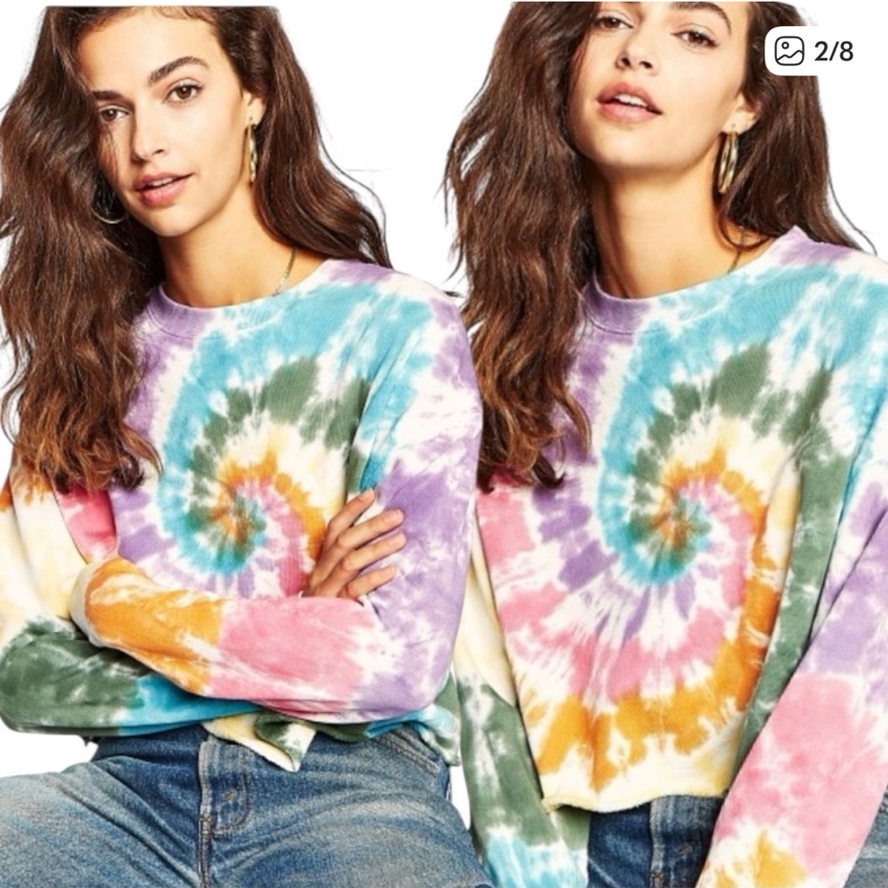 Daydreamer Purple and Blue Tie-Dye Long Sleeve Top Size M